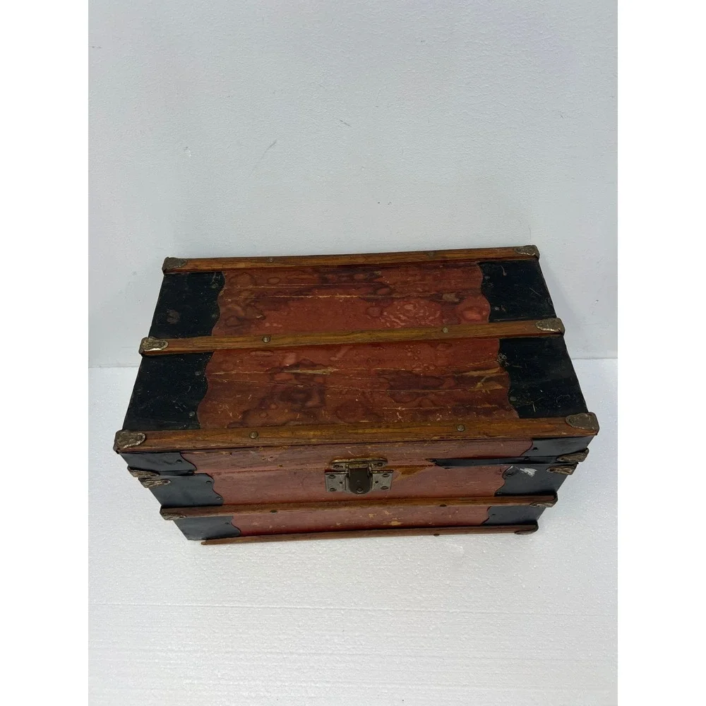 Wood Dollhouse Steamer Trunk Miniature Antique Storage Box Chest SALESMAN SAMPLE